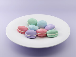 French Colorful Macarons Colorful Pastel Macarons Whitr Pink and Brown Macaron with Fresh Blueberry. 3D rendering