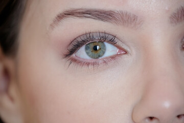 Obraz premium Linda mulher com maquiagem e batom sobre olhar lindo exuberante.