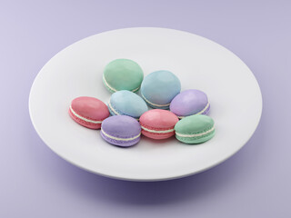 French Colorful Macarons Colorful Pastel Macarons Whitr Pink and Brown Macaron with Fresh Blueberry. 3D rendering