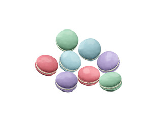 French Colorful Macarons Colorful Pastel Macarons Whitr Pink and Brown Macaron with Fresh Blueberry. 3D rendering