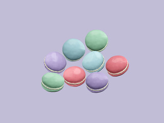 French Colorful Macarons Colorful Pastel Macarons Whitr Pink and Brown Macaron with Fresh Blueberry. 3D rendering