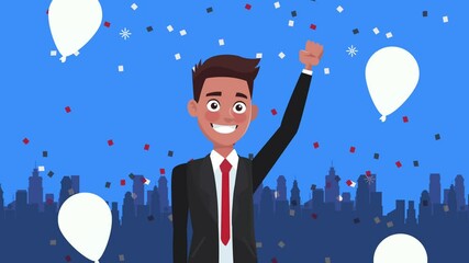 male candidate with balloons helium on the city