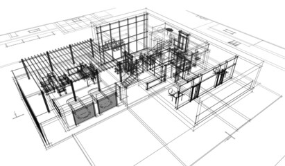 modern house architectural drawings 3d illustration