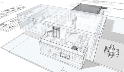 modern house architectural drawings 3d illustration