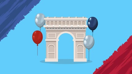 france independence day with Arch of Triumph and balloons helium