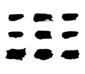 Paint stains brush stroke backgrounds set. Dirty artistic vector design elements for text, labels, logo.