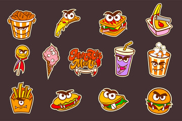 Halloween fast food monster set in cartoon style. Vector illustration.