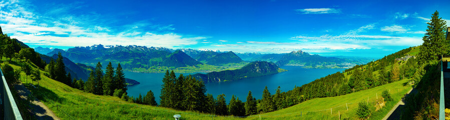 Obraz na płótnie Canvas Panorama from Rigi with view of swiss alps. Holiday destination!