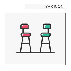 Bar chairs color icon. Tall stools. Pub, diner, coffee shop, restaurant interior, furniture. Cocktail party and drinking establishment concept. Isolated vector illustration