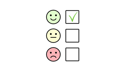 Vector survey feedback icons in the form of mood emotions. Checklist with green mark.