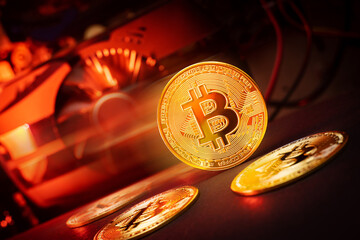 Bitcoin mining concept. Mining farm.