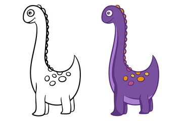 Dinosaur. Black and white vector illustration for coloring. Children's educational game. Vector, flat cartoon style.