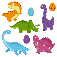 Obraz na płótnie Canvas Dinosaur set. Funny colorful dinosaur in cartoon style. An animal of the Jurassic period. Vector.