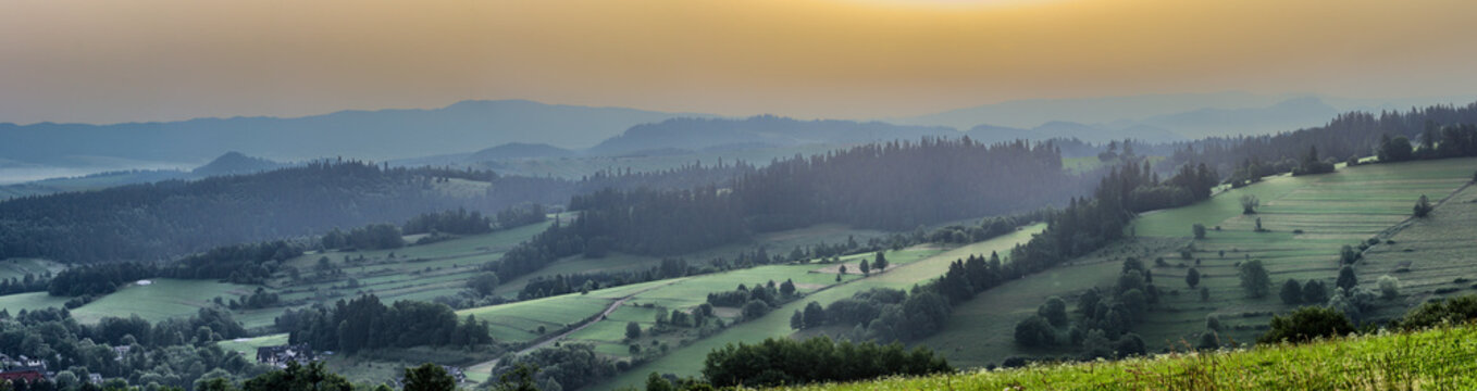 Panoramic view at Gorce Mountains and Pieniny Mountains