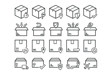 Cargo and Mail Delivery icons. Warehouse. Vector set