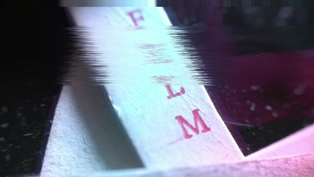 Close up of old vintage slide films glitch effect