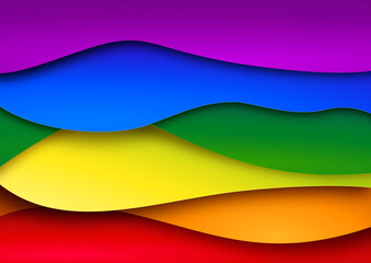 Abstrakcyjna tęczowa kompozycja do projektowania grafiki, tekstu i wiadomości. Tło z kolorowymi warstwami wyciętymi z papieru. Kolory flagi LGBTQ Trans. Koncept równości, wolności, równych praw.
