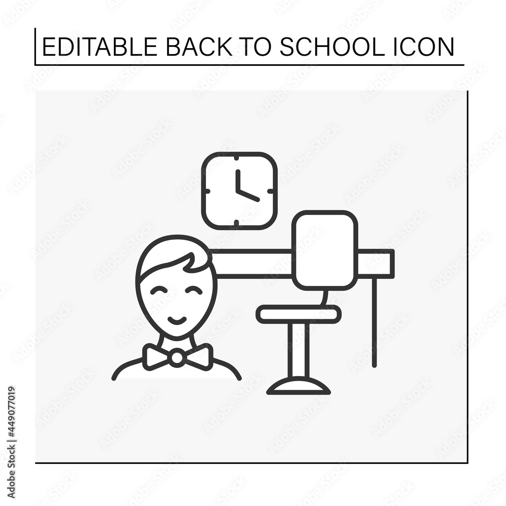 Aufkleber lesson line icon. classroom with table and clock. happy student return to school. education concept.