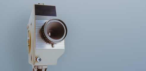 Vintage old movie camera with copy space