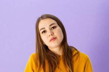 Fototapeta premium Close-up portrait of a beautifil woman emotions humans faces no smiling