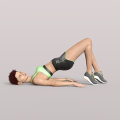 Fototapeta na wymiar 3D Rendering of an isolated woman doing sport exercise