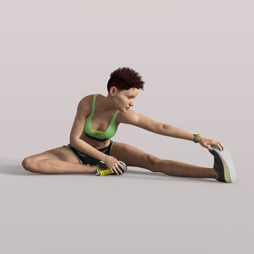 3D Rendering of an isolated woman doing sport exercise
