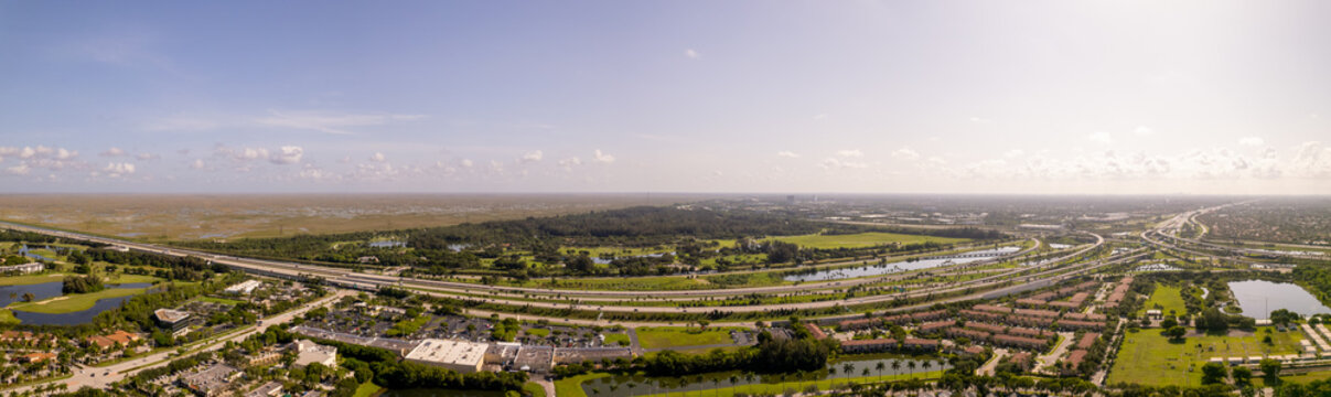 Aerial drone panorama Markham Park Sunrise FL USA