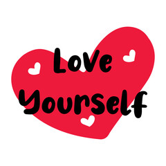love yourself lettering with heart shapes. vector illustration