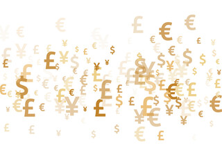Euro dollar pound yen gold icons scatter money vector design. Marketing pattern. Currency icons