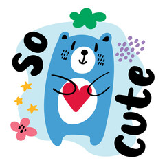 so cute lettering with bear. vector illustration