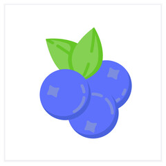  Blueberries flat icon. Superfood. Organic healthy energetic food for balanced nutrition. Detox and weight loss supplements. Vegetarian food. Color vector illustration