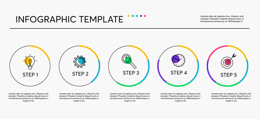 Simple colorful vector infographic with 5 options, steps or processes. Minimalist infographics business concept for presentation, report, workflow, strategy. Business data visualization.
