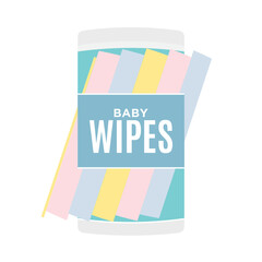 Baby Wipes, Baby Wipe Container, Vector Baby Wipes, Disinfectant Wipes, Newborn Wipes, New Mother, 100% Antibacterial Packaging. Wet Wipes Icon Illustration Background
