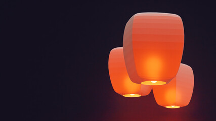 Mid autumn landing page template with sky lantern 3d rendering © Samlakodad