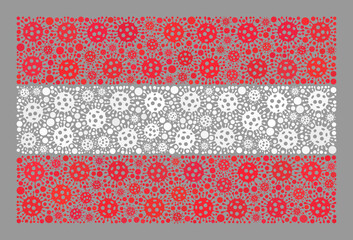 Fototapeta premium Mosaic Austria flag designed with covid icons. Austria flag collage is formed with random covid pictograms. Vector covid- 2019 mosaic rectangle Austria flag organized for lockdown wallpapers.