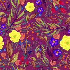 Fotobehang Watercolor seamless pattern with flowers. Vintage floral pattern. Flower seamless pattern. Botanical art. Floral botanical collection. Wedding floral set. Watercolor botanical design.  © Natallia Novik