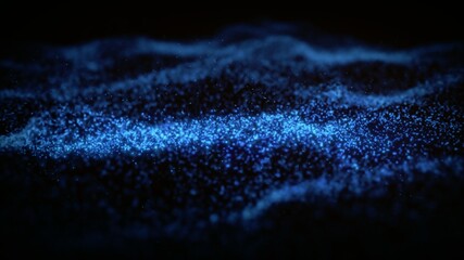 Abstract flowing smooth surface, fractal waves background from blinking particles. Grid, mesh of dots