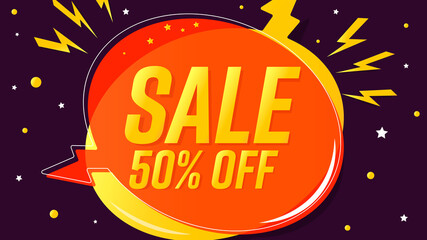 Sale 50% off, poster design template. Discount banner for online shop, vector illustration.