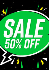 Sale 50% off, poster design template. Discount banner for online shop, vector illustration.
