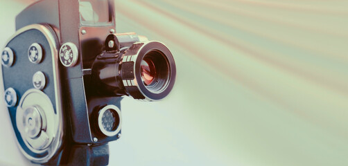 Vintage old movie camera with copy space
