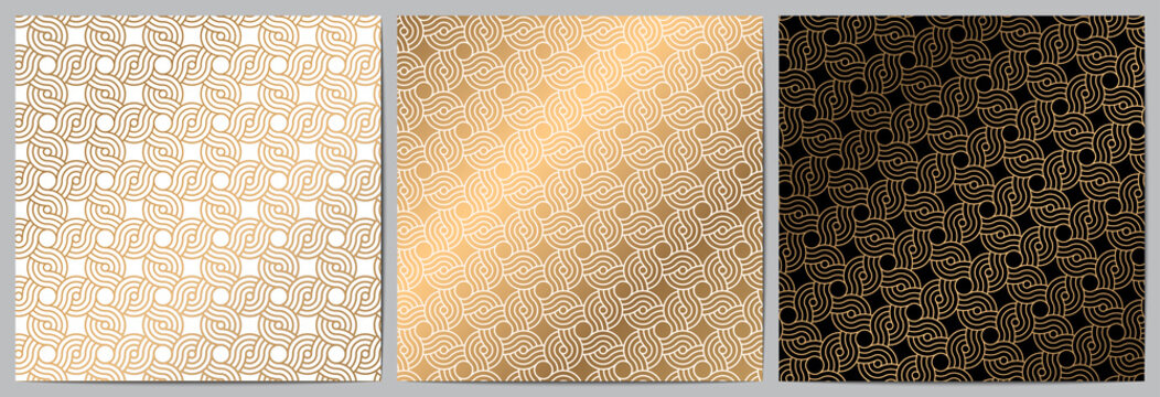  Set of japanese or chinese pattern with circle overlapping luxury gold background traditional