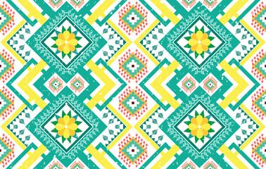 Ikat geometric Indian ethnic pattern design for background, fabric, clothing, wrapping, textile, texture, decoration, wallpaper, native, boho, mandala,  traditional embroidery vector background 