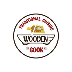 Wood nuanced logo for traditional cuisine or nature nuanced cuisine. Vintage Retro Rustic Grill and Barbecue Label Stamp Logo design vector.