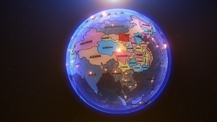 a world map of China, 3d rendering,
