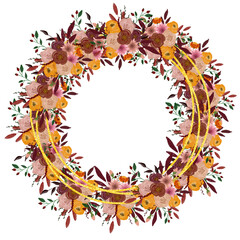 Autumn frame. Composition for decoration. Flowers for design and decoration. Drawing for postcards and invitations. Birthday. School. Wedding design element.