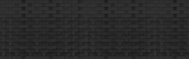 Panorama of Black rattan wooden table top pattern and background seamless