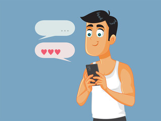 Young Man Exchanging Love Messages Vector Cartoon