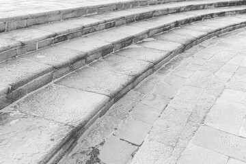 Building exterior stairs with antique white granite tiles