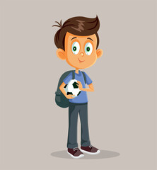 Boy Holding a Soccer Ball Going to School Vector Illustration