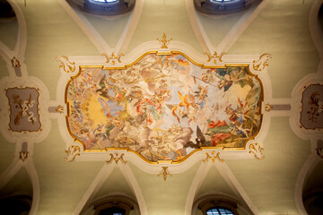 View of the fresco art on the ceiling of the Church of Saint John the Evangelist